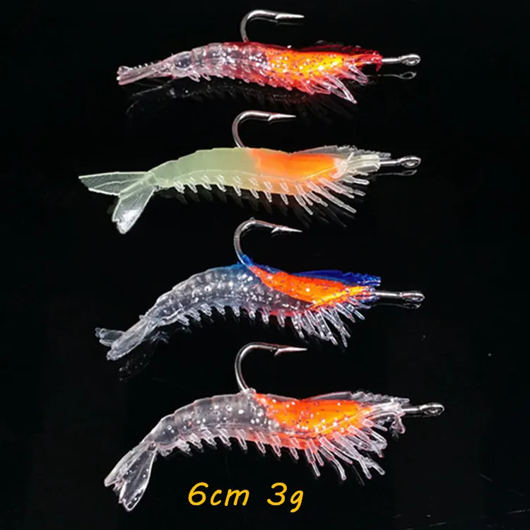 10pcs/lot 4 Color Mixed 6CM 3G Shrimp Soft Baits & Lures Single Hook Fishing Hooks Fishhooks Artificial Bait Pesca Tackle Accessories KL_40