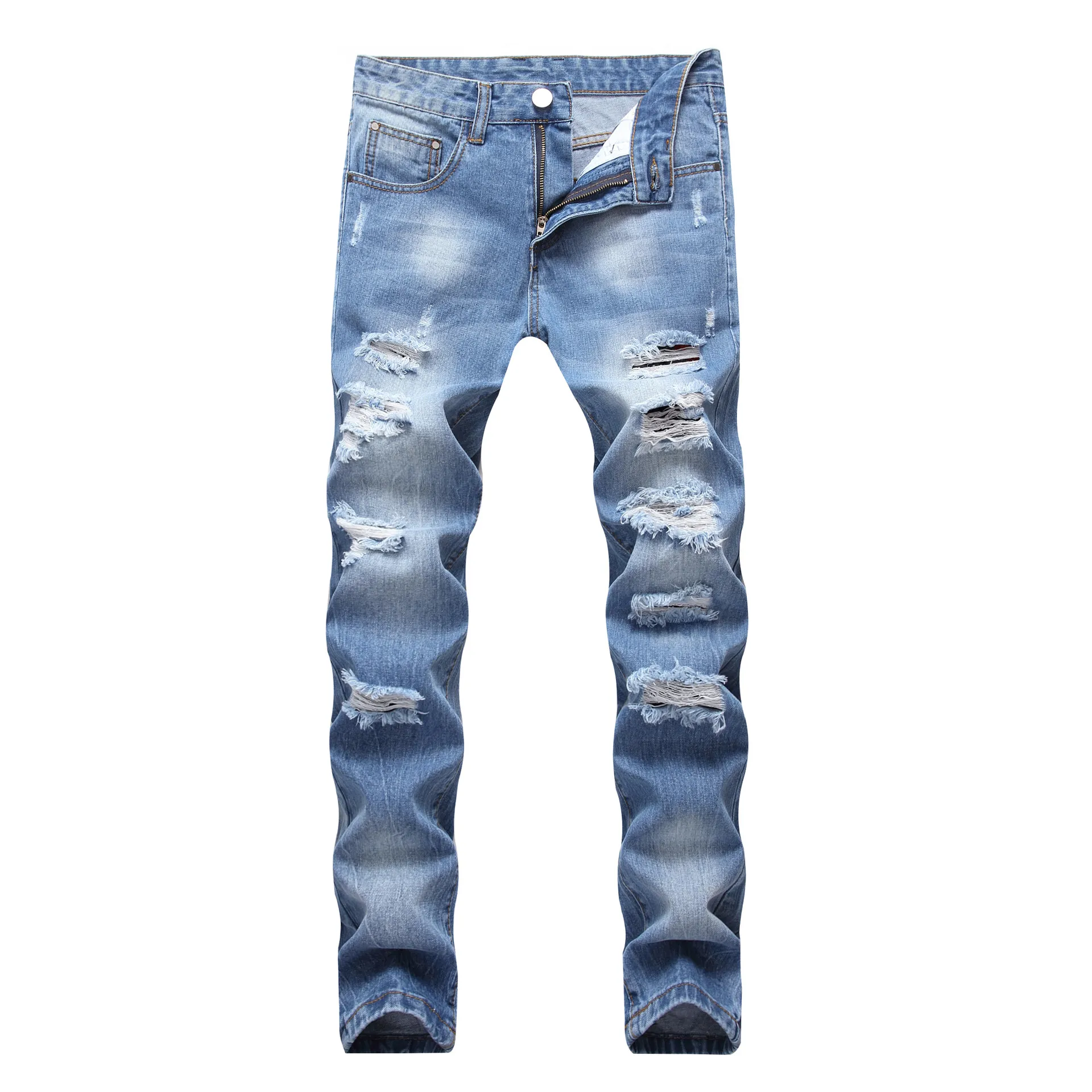 Mens Straight Long Trousers Ripped Holes Design Male Blue Jeans Hommes Slim Denim Pants Fashion Streetwear Jeans 2 474 DHgate