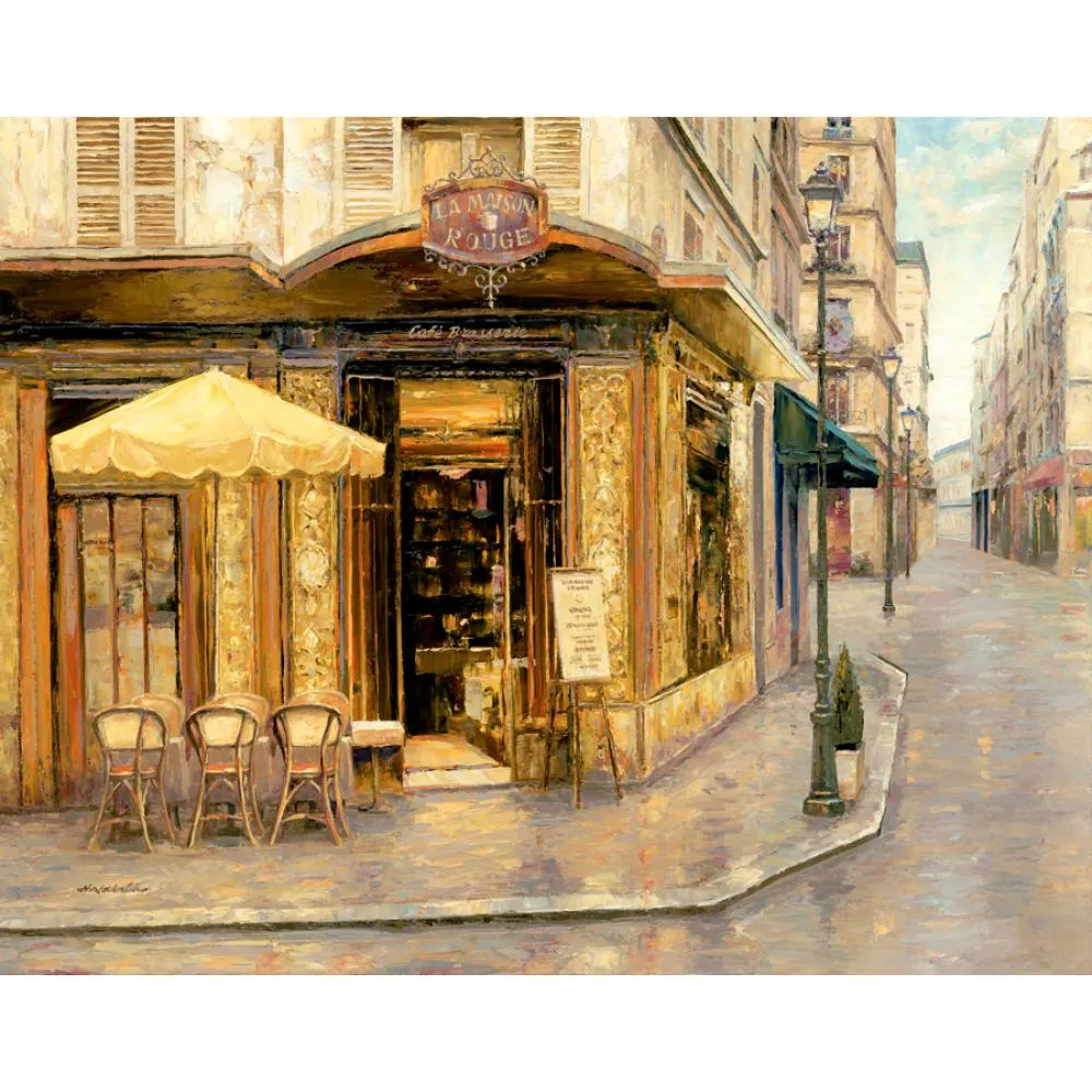 Wall Art Mediterranean Landscape Oil Painting Red House Cafe Handmade