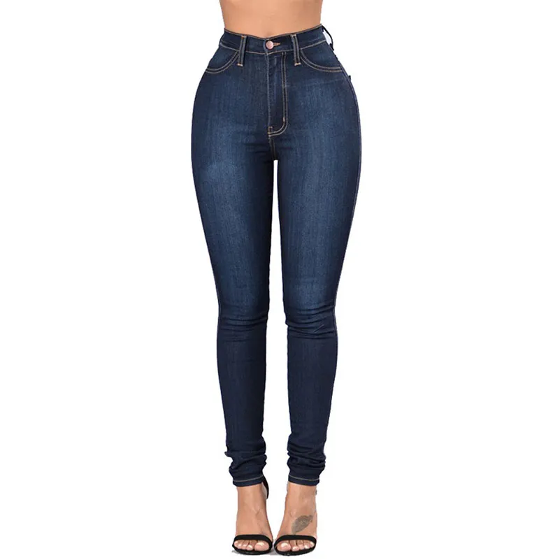 Mode Taille Haute Femmes Maigre Denim Pantalon Trous Crayon Pantalon Pantalon Décontracté Pantalon Été Automne Dames Jeans Slim //