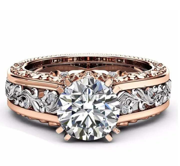Wholesale-Gold Filled Luxury Jewelry 14KT White&Rose Gold Round Cut Big Multi Color Topaz CZ Diamond Pave Party Women Wedding Band Ring Gift