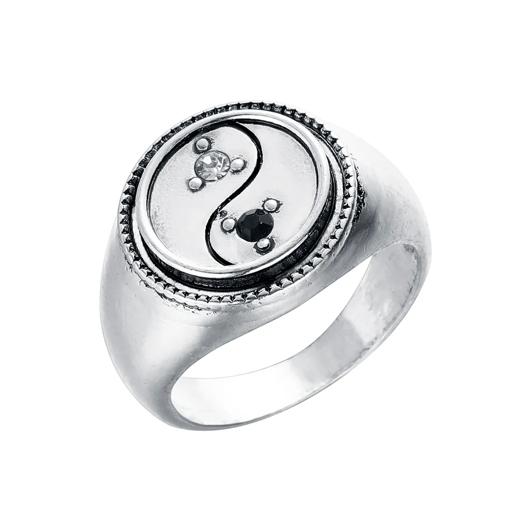 ヴィンテージシルバーメッキ太極拳yin yangリング陰陽クリスタルシグネの宗教アムレ環