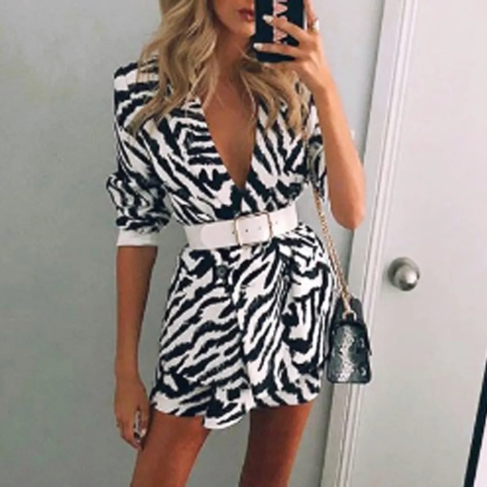 Women Blazer Fashion Zebra print long-sleeved V-neck suit Work Office Single Button Long Blazer dames blazers jasje T#