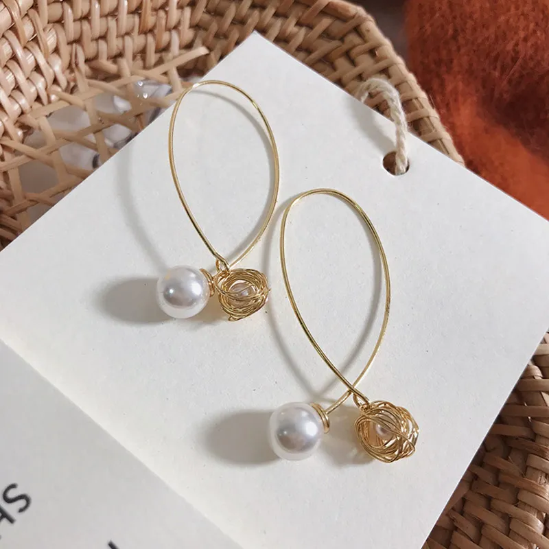 2019 Korean Minimalist Gold Color Twisted Alloy Ball Simulated Pearl Fish  Hook Earrings For Women Frech Romantic Drop Earrings From Jewelryset, $1.57