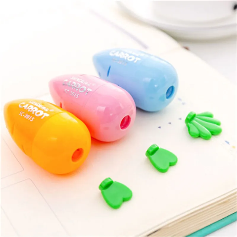 Cute Cartoon Creative Carrot Molding Plastic Two Holes Pencil Sharpener For Kids Novelty Item School Supplies Stationery