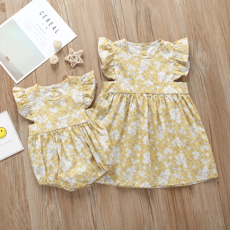 2019 été enfants vêtements soeur correspondant vêtements mignon bébé fille Floral barboteuse robe tenue infantile enfants vêtements filles Boutique