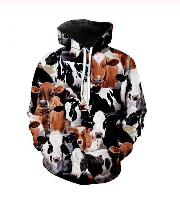 Novelty Animal Cow Sweatshirts Hooded Jackor Män Kvinnor Hoodies 3D Märke Male Långärmad Tracksuit Casual Pullovers Plus Storlek RR0318