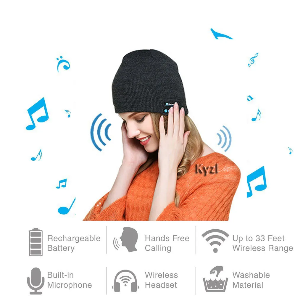 HD Bluetooth Winter Hat Stereo Bluetooth 4 2 Wireless Smart Beanie Headset Musical Knit hörlurar Högtalarhatthögtalare Telefon CAP 180234P