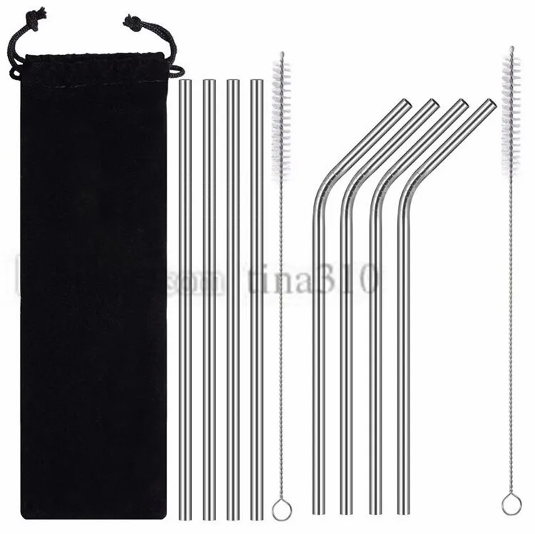 6pcs/set Stainless Steel Straws Reusable Drinking Straws High Quality Straw Bent Metal Silver Drinking Straw with Brush I536