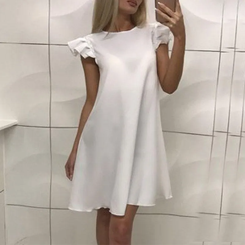 Jolie nouveauté robes d'été simples femmes sans manches col rond Mini robe décontracté solide robe ample femme robes Vestido