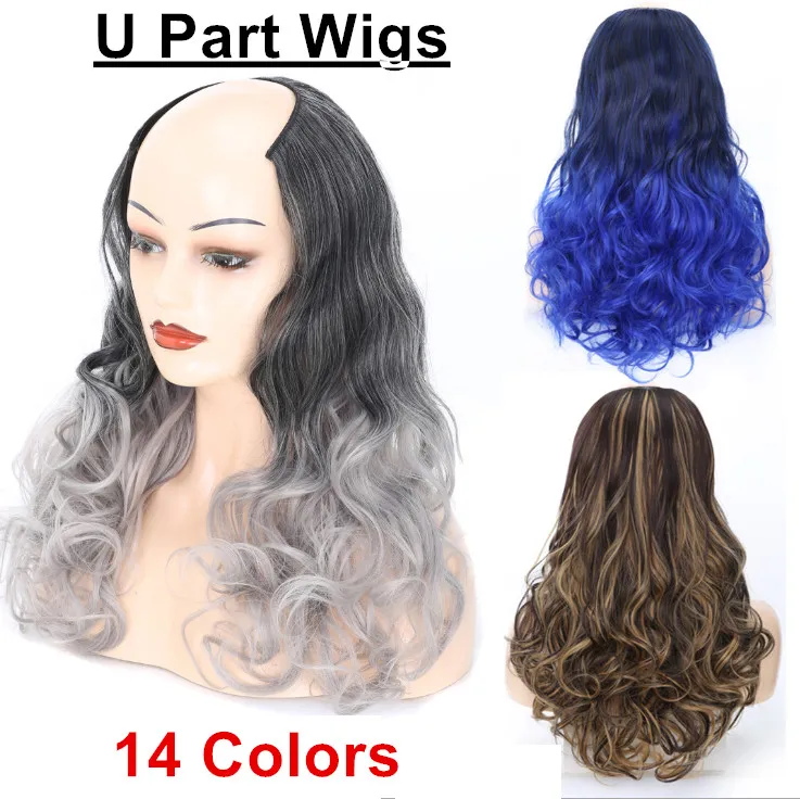 SHUOWEN Wave Synthetic U Part Wig 20 Inches Simulation Human Hair Soft Wigs For Women in 14 Colors