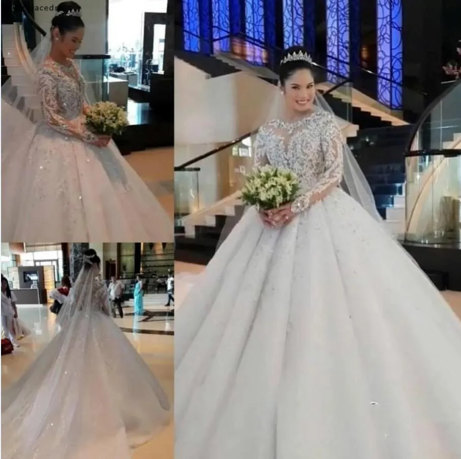 2020 Nowe Długie Rękawy Suknia Ślubna Czarowna Aplikacja Koronki Plus Size Bride Spodnie Garnitury Modest Kaplica Dress Dress for Bridal