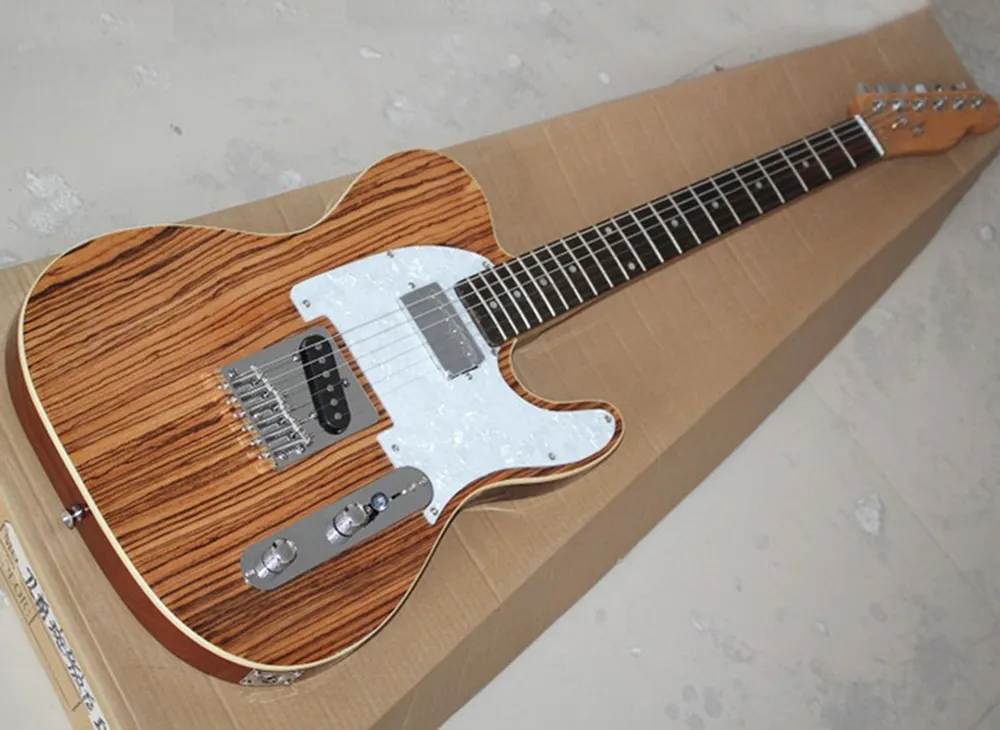 Customizable Natural Wood Telecaster Electric Guitar With Zebra