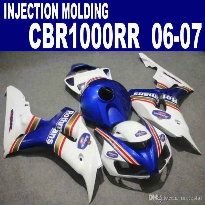 Kit de carenagem de motocicleta freeship molde injetor para HONDA 2006 2007 CBR1000RR 06 07 CBR 1000 RR carenagem de azul branco VV57
