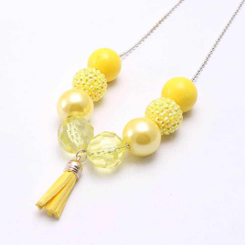 Child Kids Beads Chunky Necklace Fashion Yellow Color Tassel Chunky Bubblegum Necklace For Girls Toddler Jewelry