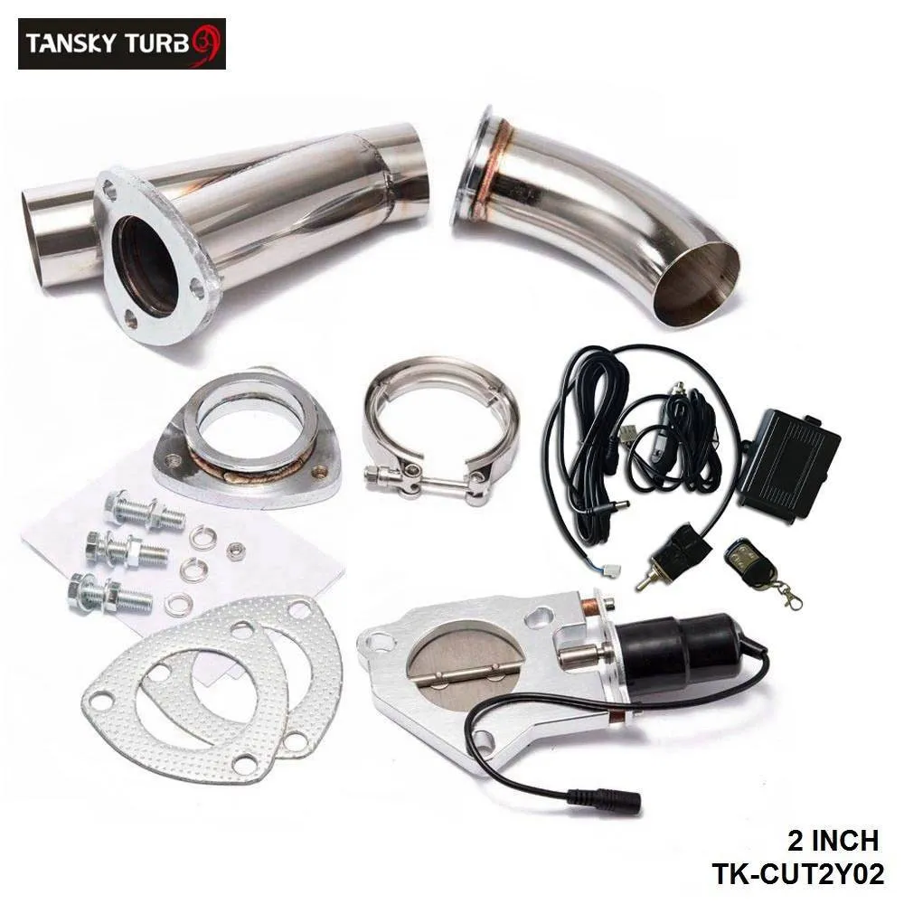 Tansky - 2 "Elektrische uitlaatcatback knipsel / e-cutout w / switch / remote / switch + externe downpipe uitgesneden klepsysteem kit