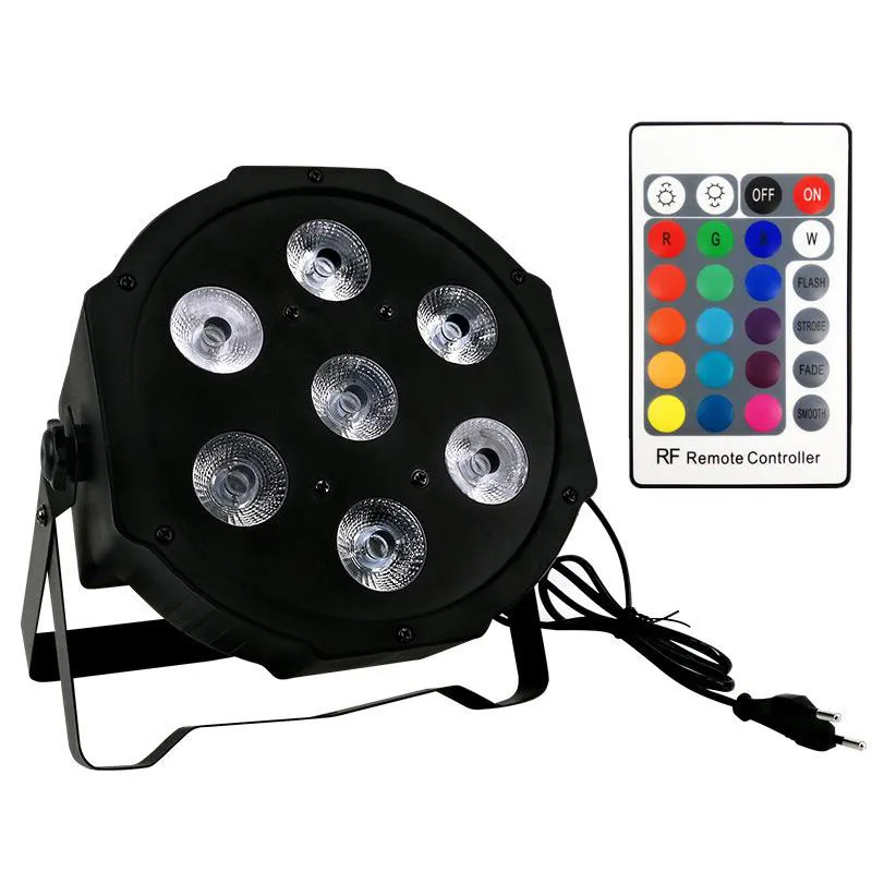 Trådlös fjärrkontroll LED MINI PAR LIGHT 7X12W DMX RGBW 4In1 Quad LED Flat PAR CAN-scenbelysning