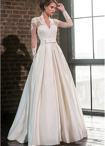 chinese dress ladies A-Line Lace White Wedding Dress with Removable Jacket – UME London main image 1