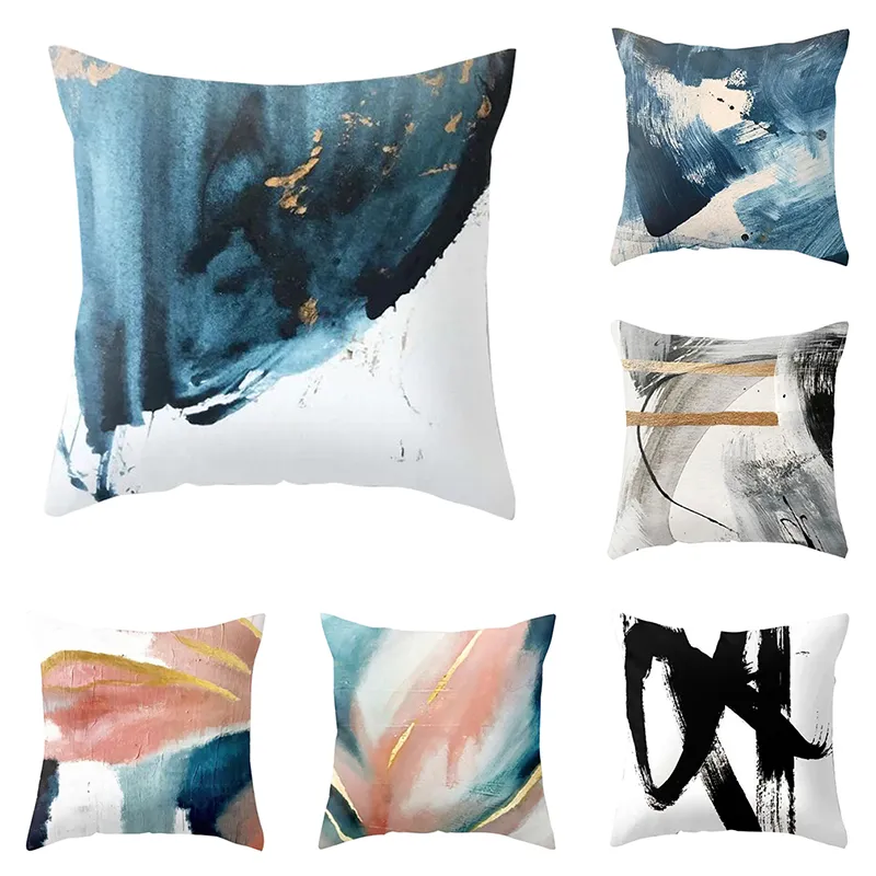 Hot Geometric Pattern Cushion Covers Oil Painting Watercolor Cushion Cover Cotton Linen Pillow Covers Office/Home Decoration