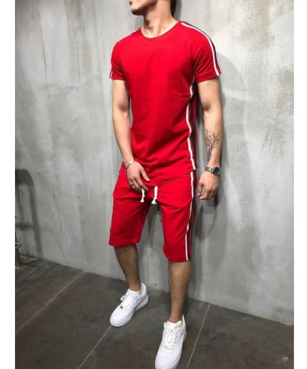 Men's Tracksuits Casual Summer Stripe Clothing Set Stripe Color Stitching Short Sleeve Sports Set Mens Summer Clothing