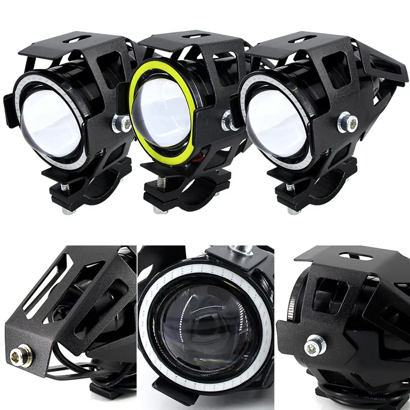 125W Moto Phare w/Angel Eye Devil Eye 3000LM moto projecteur U7 LED Conduite Brouillard Spot Head Light Lampe Décorative