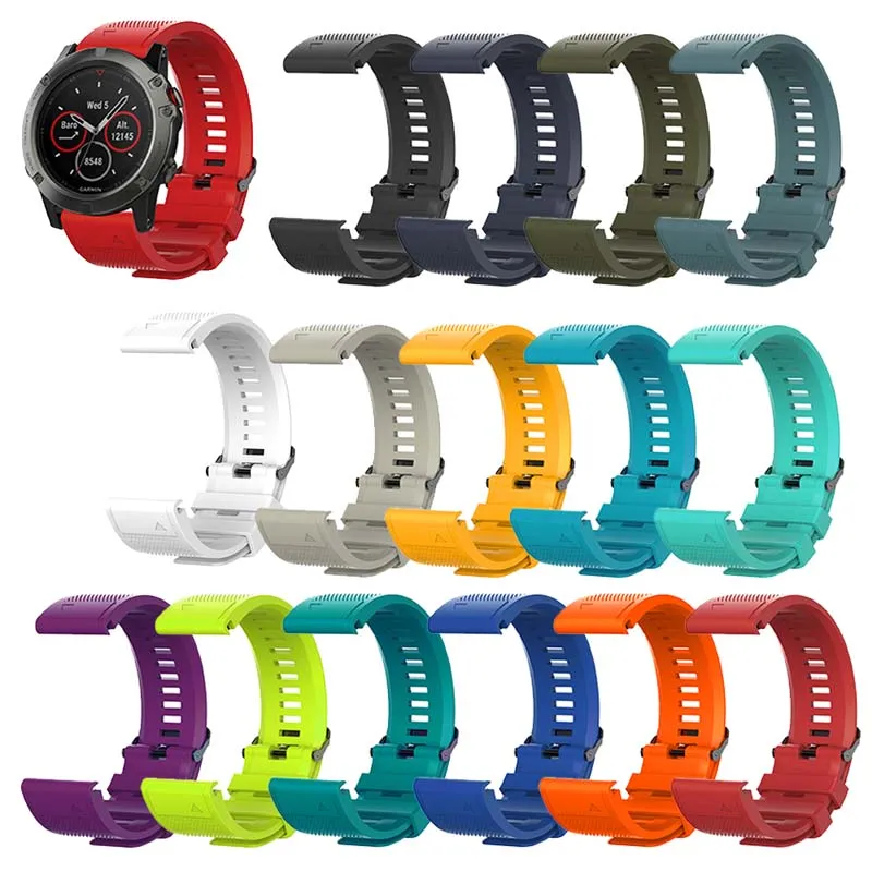 15 couleurs en silicone pour Garmin Fenix ​​Wristband 5 Bracelet 5X sangles 5S montre de silicone Bracelet bande Accessoires 20 mm 22 mm 26 mm