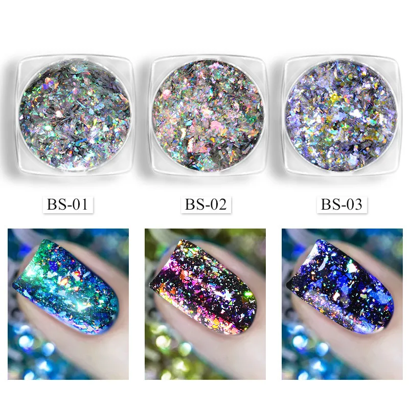 Kameleon Aurora Laserowa Sztuka Nail Art Mirror Cekiny Gwiazdowy Folia Paillette Nieregularne Proszki Płatki Proszki UV Gel Polskie Porady Dekoracja