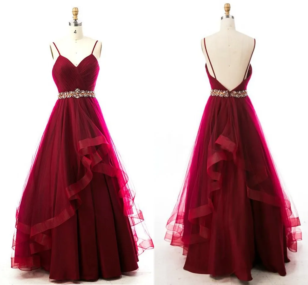 Prawdziwy obraz Burgundia Kryształ Sash Prom Druhna Sukienki Pleats Draped Ciała Ruffles Spódnica Długa Formalna Sukienka Evening Wear Party Pageant