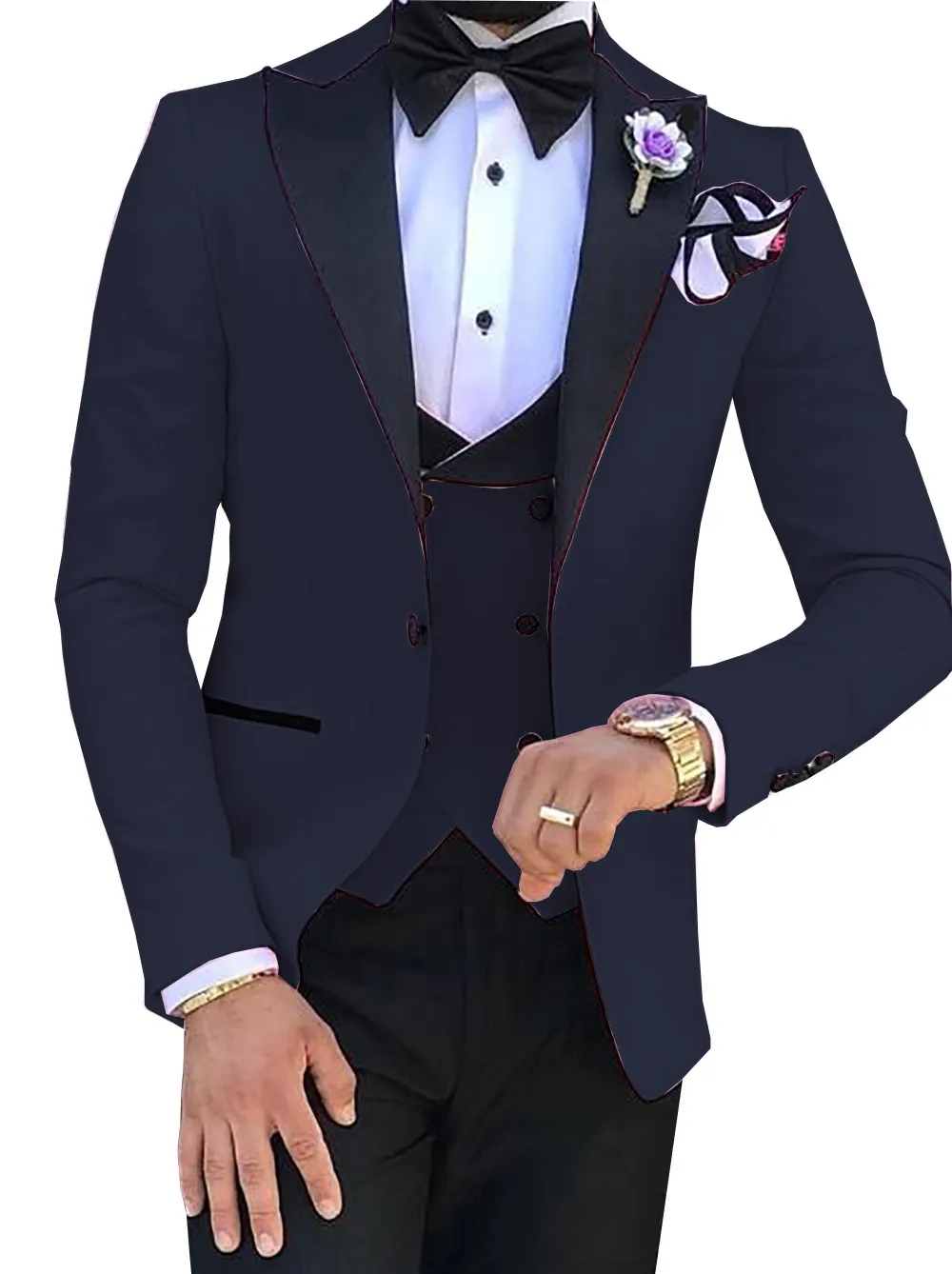 Najnowszy przycisk Groomsmen Peak Lapel Wedding Groom Tuxedos Mężczyźni Garnitury Ślub / Prom / Dinner Best Man Blazer (kurtka + krawat + kamizelki + spodnie) 997