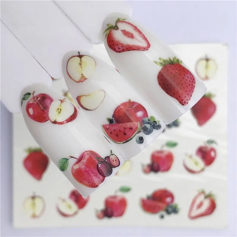 Nail Art Water Transfer Sticker Summer Fruit Strawberry Cake Mönster Tillbehör A987