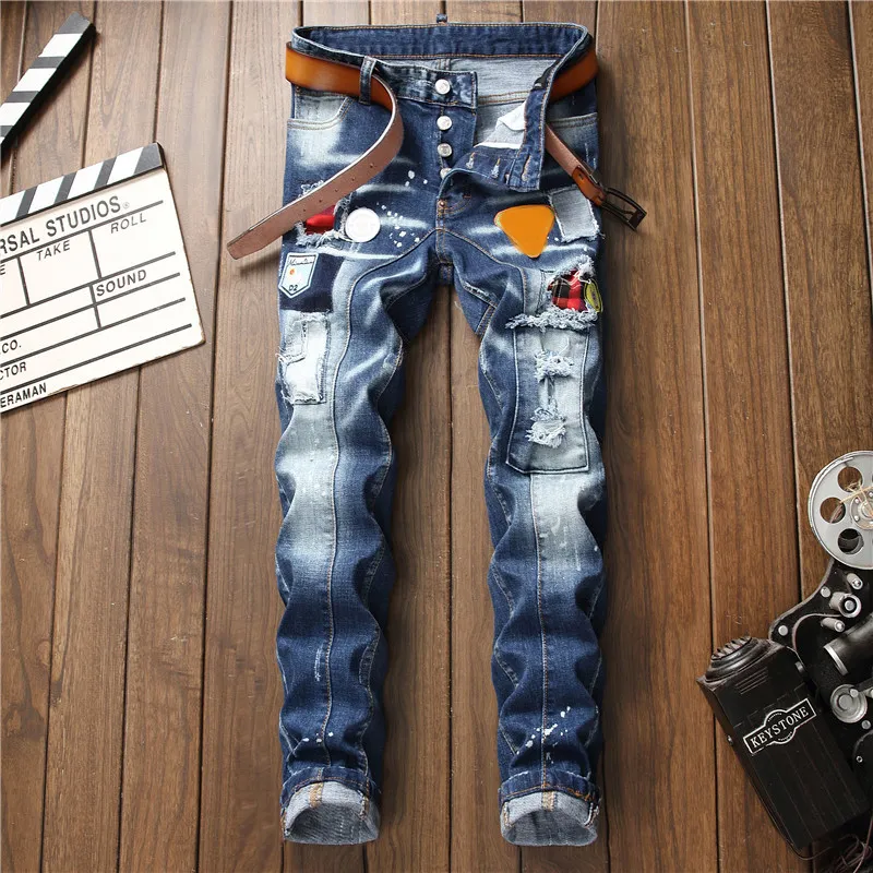 Designer heren gestreepte denim jeans heren luxe denim modemerk blauwe broek lichtblauwe jeans hiphop street style broek233M