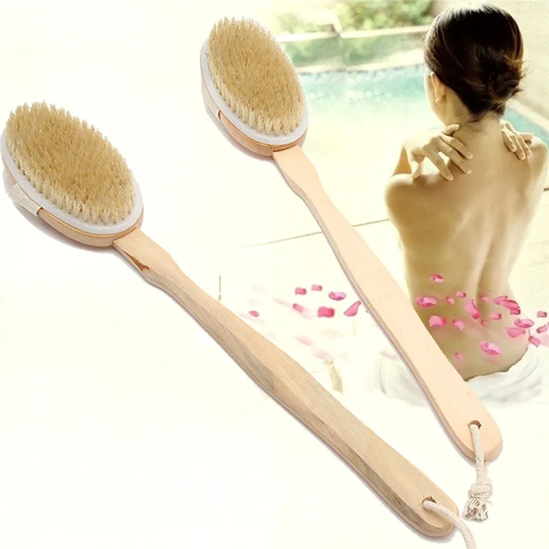 Brosses corporelles à Long manche pour bain de douche, poils de sanglier en bois, brosse arrière, brosse de douche pour la peau