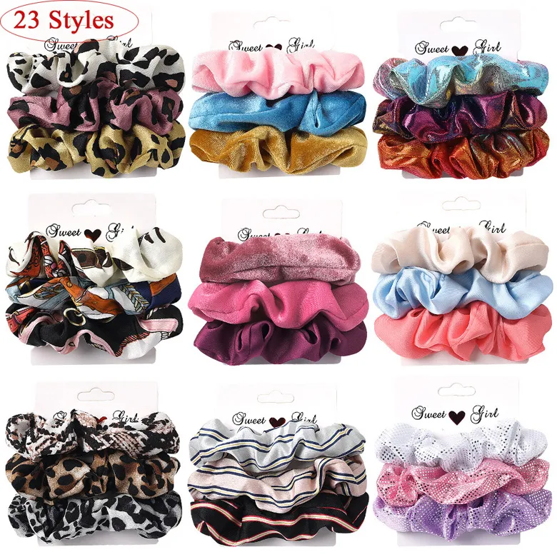 3pcs Scrunchie Hairbands Velvet Hair Tie Accessory Accessories Satin Estack Horstive Holders Sequin Floral Heondband Leopard