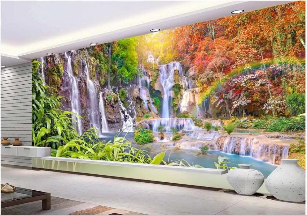 classic painting wallpaper beautiful scenery wallpapers Waterfall landscape 3d wallpapers background wall