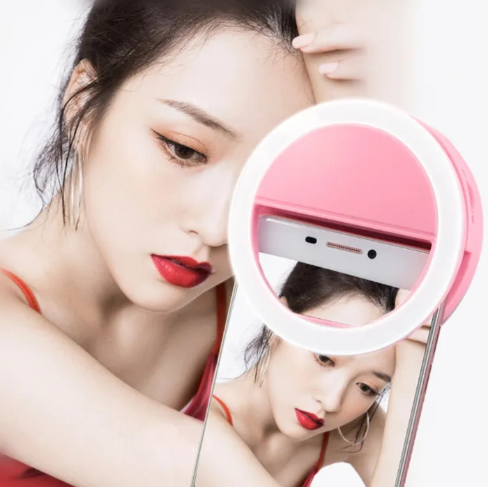 Carregamento LED Flash Beauty Preencher Selfie Lâmpada Ao Ar Livre Selfie Ring Light Recarregável para todos os telemóveis