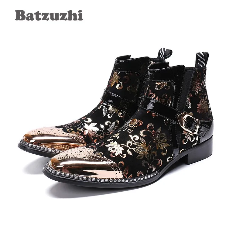 Batzuzhi Rock zapatos de hombre Stivali da uomo alla caviglia Stivali eleganti in pelle oro nero Uomo Moto botas hombre Italia Stivali da festa Uomo