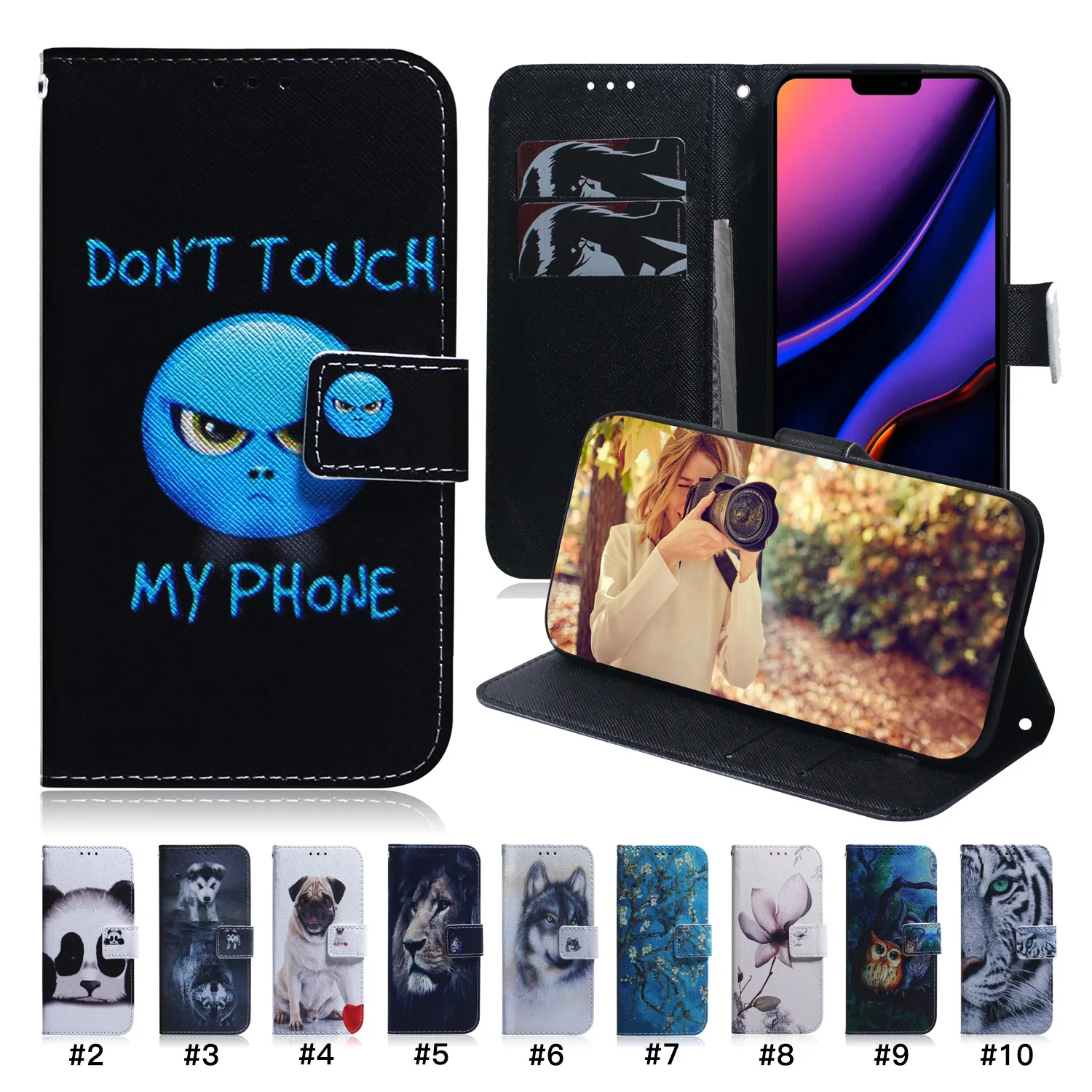 Wallet Phone Cases for iPhone 14 13 12 11 Pro Max XR XS X 7 8 Plus - Colorful Painting PU Leather Dual Card Slots Flip Kickstand Cover Case