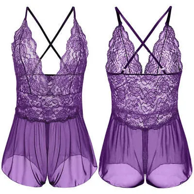 Nouveau babydoll bodyless bodySuit lingerie ensemble sexy sous-vêtements en dentelle de nuit cadeau chaud # r54