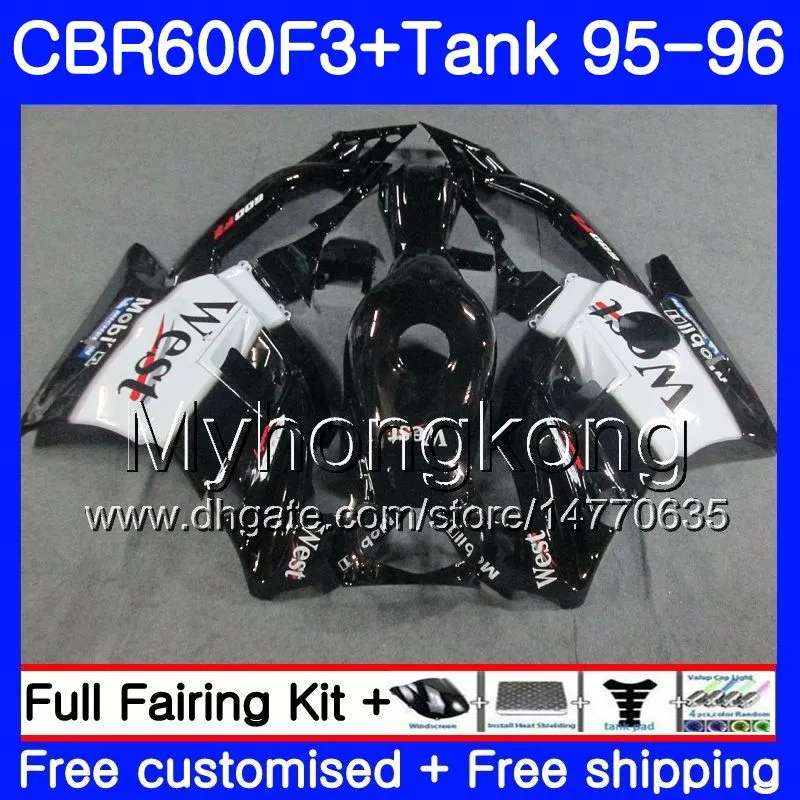 Black west stock Bodys + Réservoir Pour HONDA CBR 600 F3 FS CBR600FS CBR600 F3 95 96 289HM.25 CBR600RR CBR600F3 95 96 CBR 600F3 1995 1996 Carénage