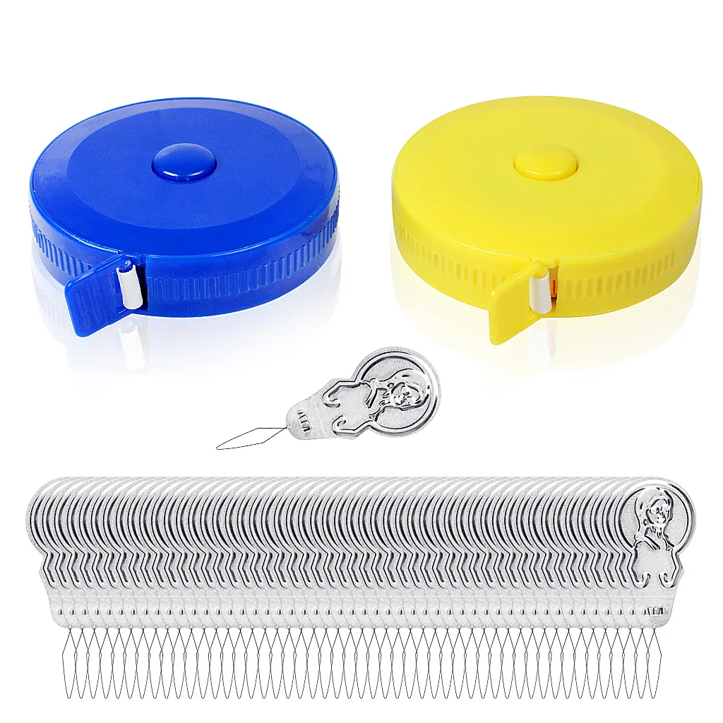 Lot de 2 rubans à mesurer rétractables, règle flexible en plastique domestique de 1,5 m/60 pouces pour mesurer le corps et la confection de vêtements, deux couleurs (jaune, bleu)