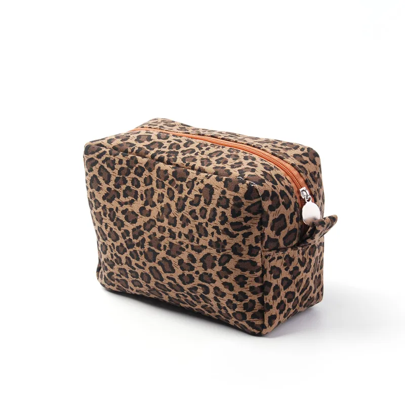 Canvas Leopard Cosmetic Bags Classic Rectangle Designer Makeup Bag Custom Toiletry Bags with Zipper Closure DOMIL106-387