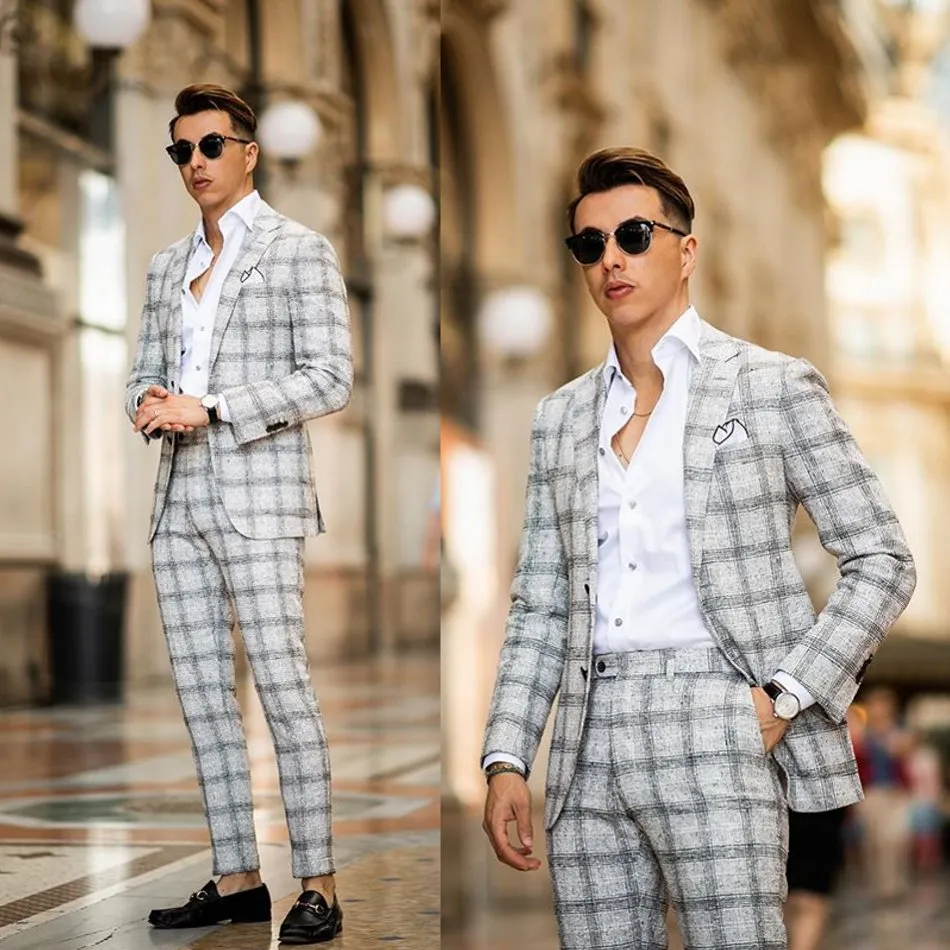 Two Piece Mens Suit Damier Groom Suit Wedding Suits For Best Men Slim Fit Groom High Quality Costumes De Mariage Pour Hommes