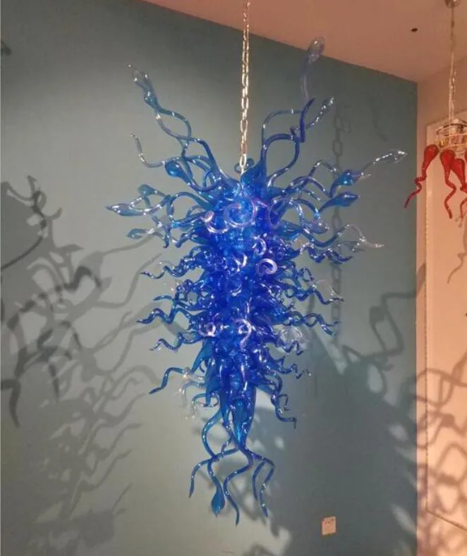 Ładna niebieska lampa willa ręcznie dmuchane szkło sztuka żyrandol oświetlenie Murano kryształowe lampy wisiorek dla domu wystrój sufitowy światło-w