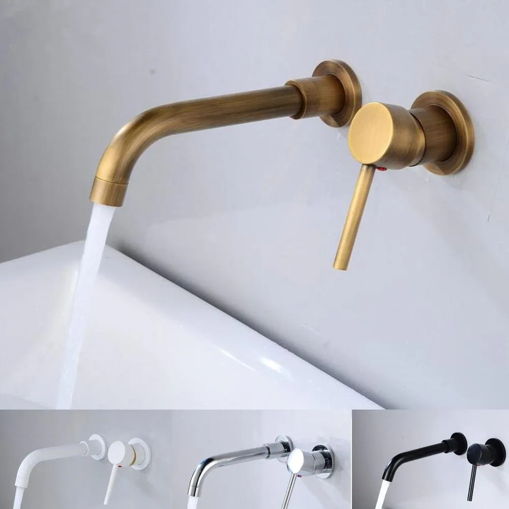 Modern Brass Wall Mounted Bathroom Basin Faucet Wall Sink Swivel Spout Bath Mixer Tap Crane Antique Bronze Finished