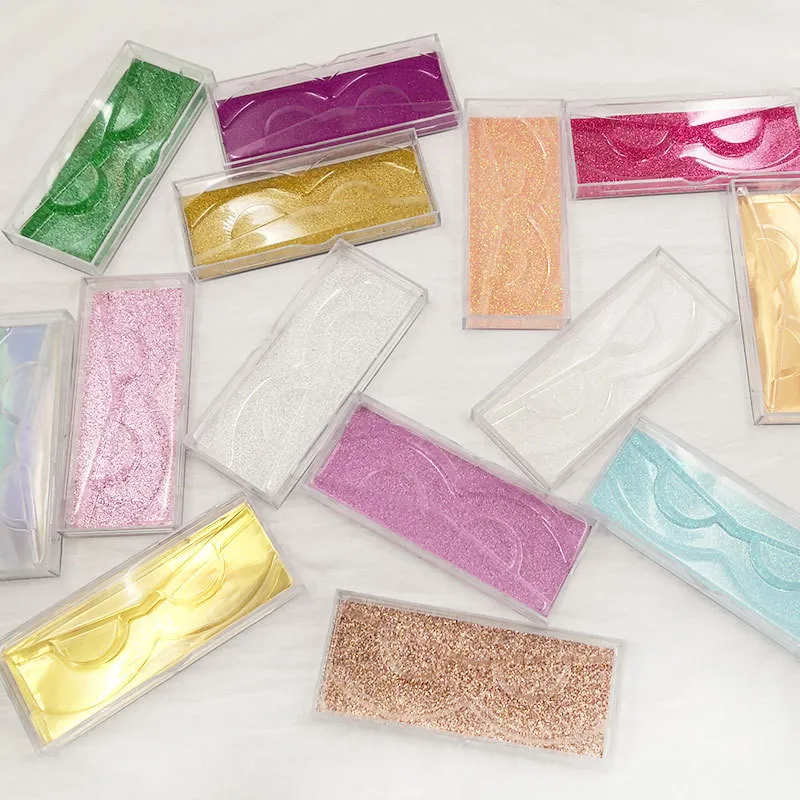 Crystal Eyelash box för vatten mink falska ögonfransar fyrkantiga runda lådor med multi-color botten kort gratis skepp 50