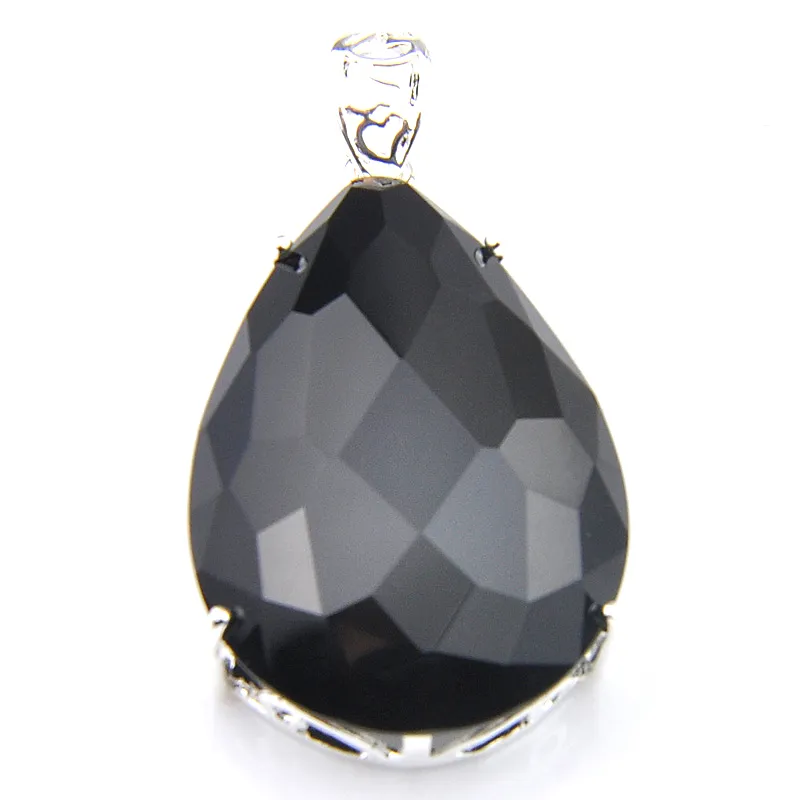 Luckyshine Halloween Jewelry 925 Sterling Silver Plated Super Huge Natural Water Drop Black Onyx Pendant Necklaces
