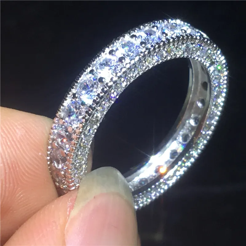 Vinineg Eternity Ring 925 Sterling Zilver 3 Rij 5A CZ Stenen Statement Wedding Band Ringen voor Dames Bruids Party Sieraden Gift