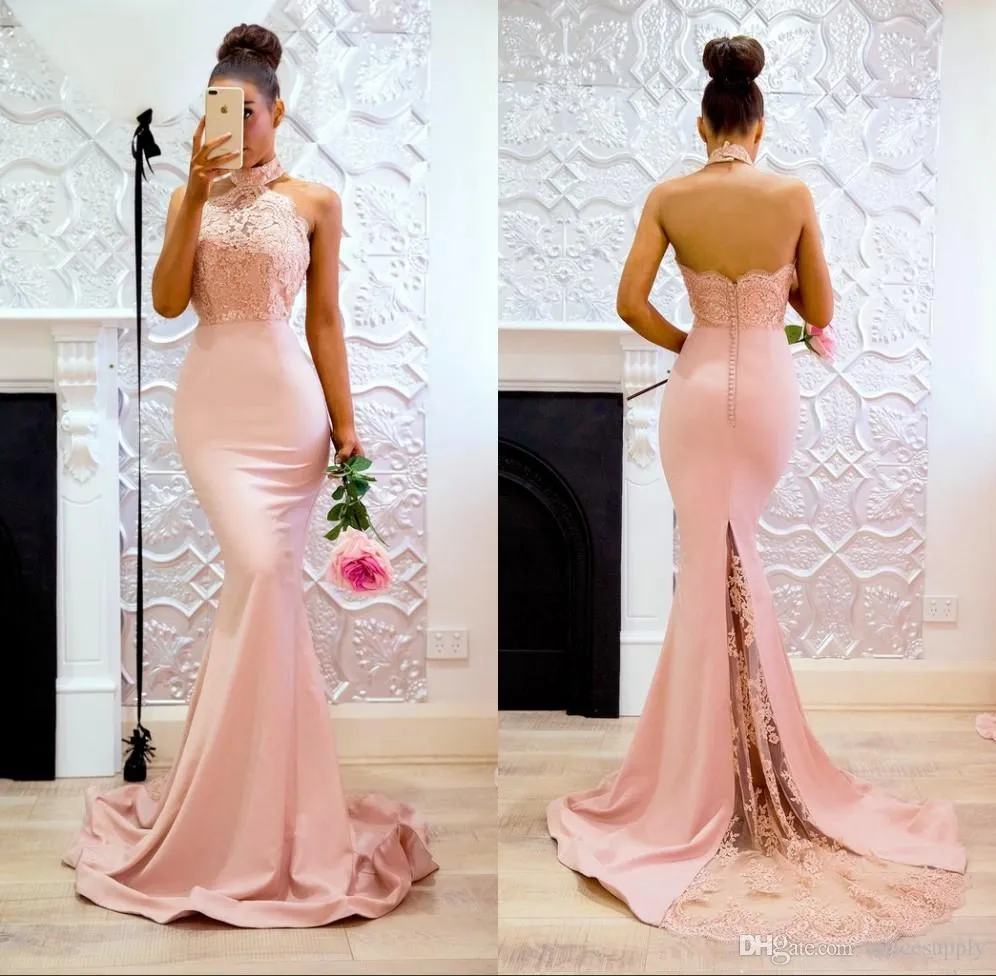 New Sexy Modest Long Prom Party Dresses Mermaid Halter Backless Lace Bridesmaid  Dress Women Gowns Party Gown Custom Made From Elegantdress008, $102.01