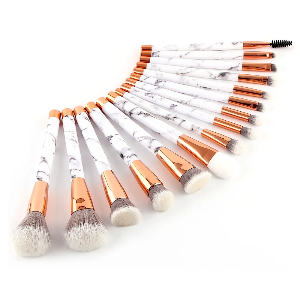 Bbl 15pcs / set marmorhandtag makeupborstar kit foundation pulver ögonbryn ögonfransar skuggborste blush bärbara kosmetiska verktyg j190710