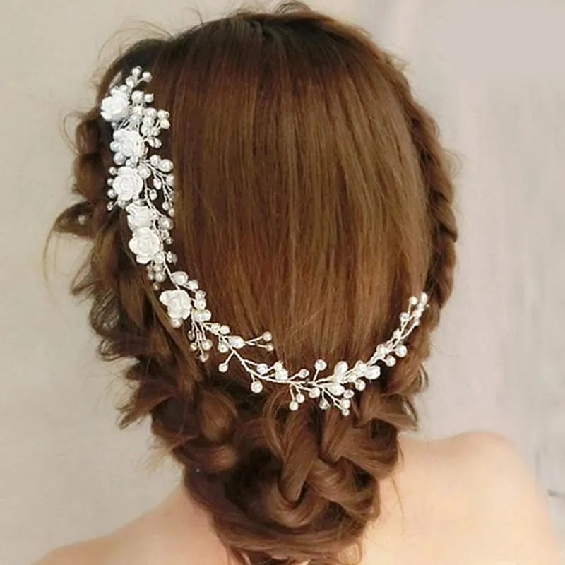 Beyaz İnci Gelin Saç iğneler Çiçek Çiçek Takı Gelin Saç Yarım Yukarı Düğün Saç Aksesuarları Vintage Çelenk Düğün Tarak
